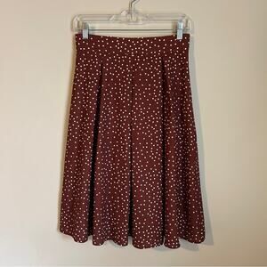 Cocoa Brown/White Polka Dots Pleated Lightweight A-Line Midi Skirt Size Small
